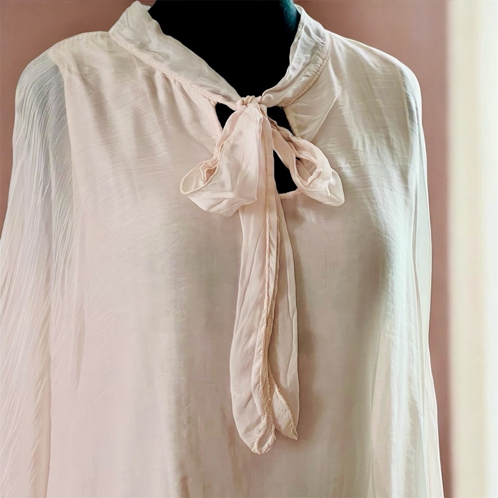 Gigi Moda Élégant Bow Tie Silk Blouse w/Dolman Sleeves & Cami | Pink | OS | NEW